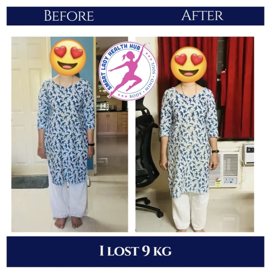 Before and after transformation — I lost 9 kg